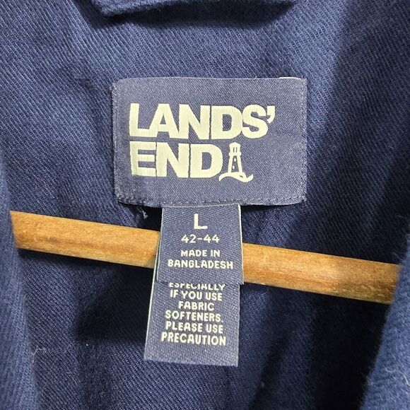 Lands End Robe Mens Large Blue Flannel Full Length Bath Lightweight Thermal - Picture 3 of 12